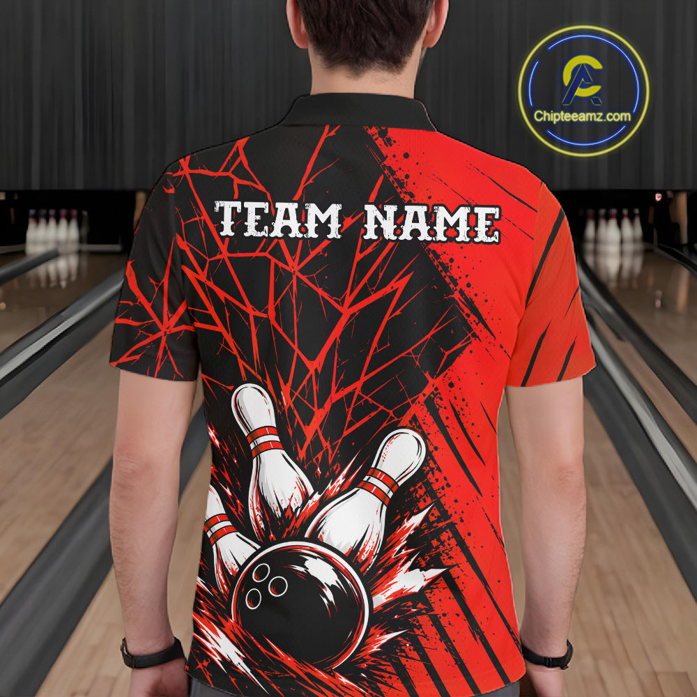 Red Bowling Shirt Personalized Men Bowling Team Jersey Bowling Polo & 1/4 Zip Shirts NBT1136