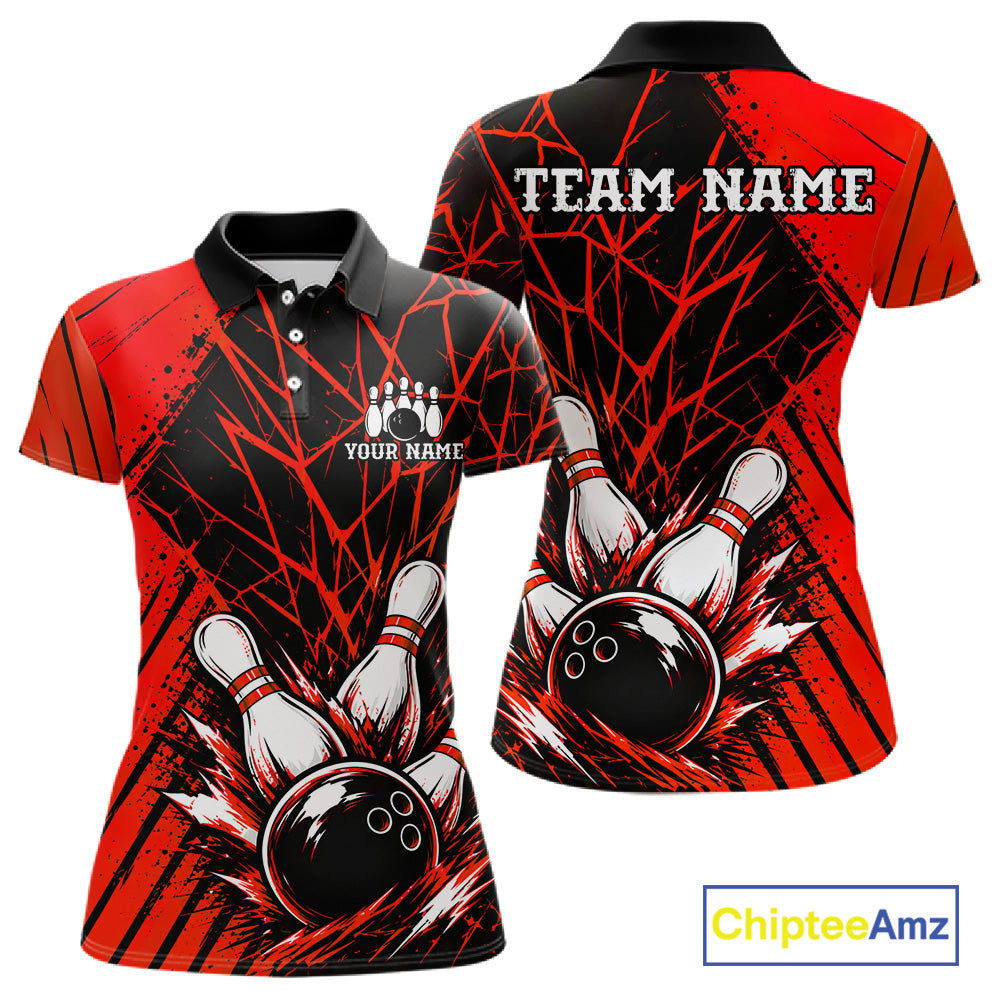 Red Bowling Shirt Personalized Women Bowling Team Jersey Bowling Polo & 1/4 Zip Shirts NBT1136
