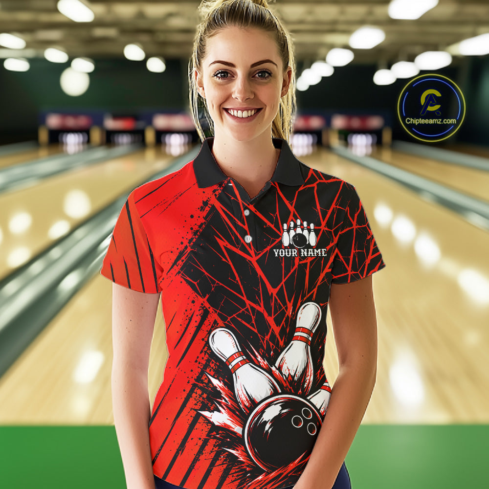 Red Bowling Shirt Personalized Women Bowling Team Jersey Bowling Polo & 1/4 Zip Shirts NBT1136