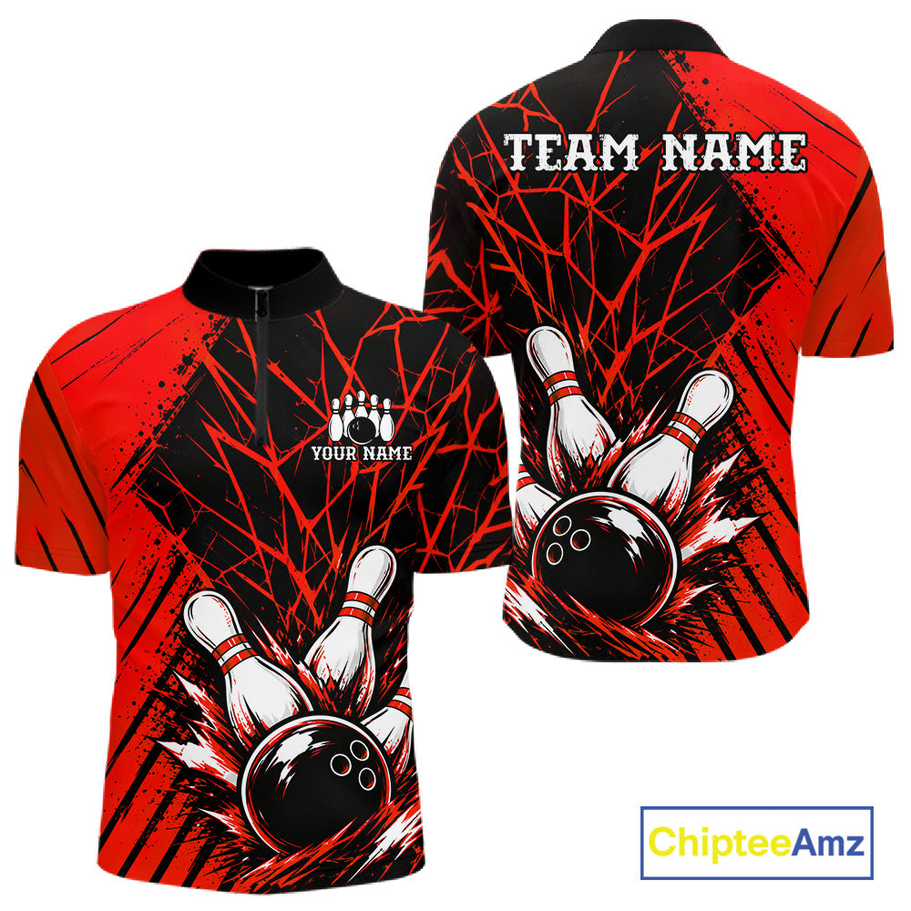 Red Bowling Shirt Personalized Men Bowling Team Jersey Bowling Polo & 1/4 Zip Shirts NBT1136