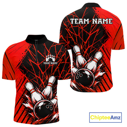 Red Bowling Shirt Personalized Men Bowling Team Jersey Bowling Polo & 1/4 Zip Shirts NBT1136