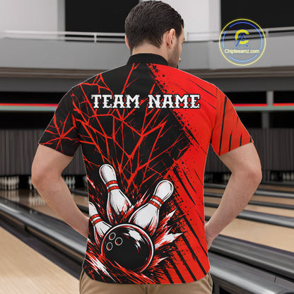 Red Bowling Shirt Personalized Men Bowling Team Jersey Bowling Polo & 1/4 Zip Shirts NBT1136