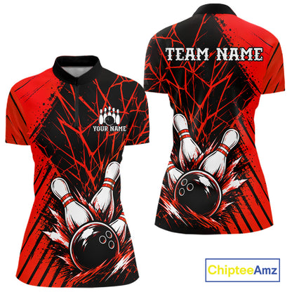 Red Bowling Shirt Personalized Women Bowling Team Jersey Bowling Polo & 1/4 Zip Shirts NBT1136