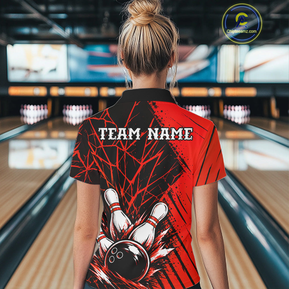 Red Bowling Shirt Personalized Women Bowling Team Jersey Bowling Polo & 1/4 Zip Shirts NBT1136
