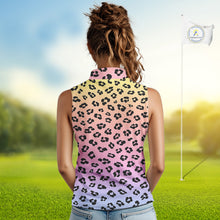 Load image into Gallery viewer, Womens Sleeveless Golf Polo Shirts Custom Colorful Neon Gradient Leopard Pattern Team Womens Golf Top, Golf Gifts NBT493