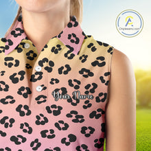 Load image into Gallery viewer, Womens Sleeveless Golf Polo Shirts Custom Colorful Neon Gradient Leopard Pattern Team Womens Golf Top, Golf Gifts NBT493