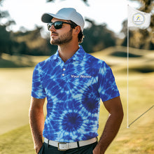Load image into Gallery viewer, Mens Golf Polo Shirts Blue Tie Dye Background Custom Name Golf Shirt, Golf Gifts NBT569