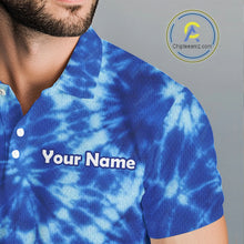 Load image into Gallery viewer, Mens Golf Polo Shirts Blue Tie Dye Background Custom Name Golf Shirt, Golf Gifts NBT569