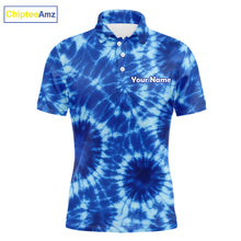 Load image into Gallery viewer, Mens Golf Polo Shirts Blue Tie Dye Background Custom Name Golf Shirt, Golf Gifts NBT569