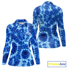 Load image into Gallery viewer, Womens Golf Polo Shirts Blue Tie Dye Background Custom Name Golf Shirt, Golf Gifts NBT569