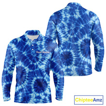 Load image into Gallery viewer, Mens Golf Polo Shirts Blue Tie Dye Background Custom Name Golf Shirt, Golf Gifts NBT569