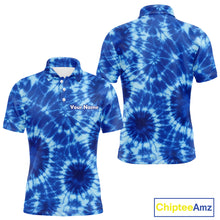 Load image into Gallery viewer, Mens Golf Polo Shirts Blue Tie Dye Background Custom Name Golf Shirt, Golf Gifts NBT569
