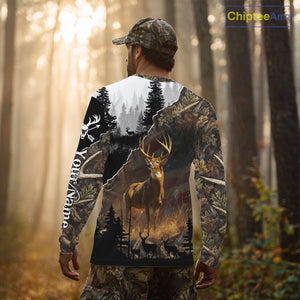 Whitetail Deer Hunting US Flag Camouflage Custom 3D Shirts, Personalized Deer Hunting Shirt NBT196