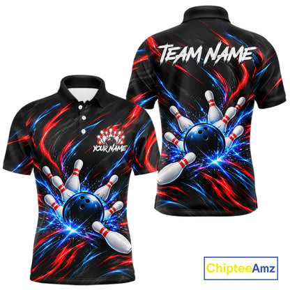 Black Red And Blue Custom Patriotic Bowling Polo 1/4 Zip Shirts For Men, US Bowling Team Shirts NBT1140