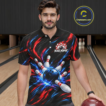 Black Red And Blue Custom Patriotic Bowling Polo 1/4 Zip Shirts For Men, US Bowling Team Shirts NBT1140