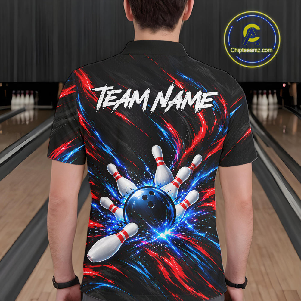 Black Red And Blue Custom Patriotic Bowling Polo 1/4 Zip Shirts For Men, US Bowling Team Shirts NBT1140