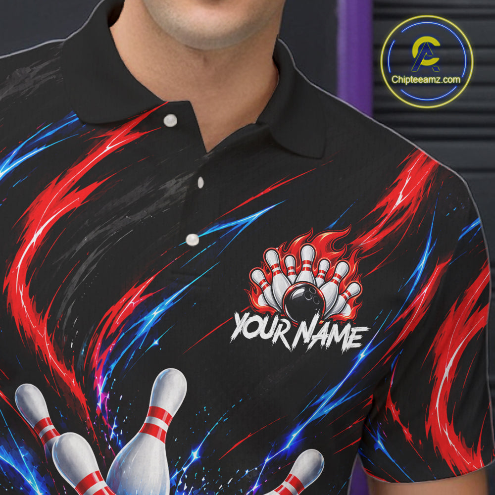 Black Red And Blue Custom Patriotic Bowling Polo 1/4 Zip Shirts For Men, US Bowling Team Shirts NBT1140
