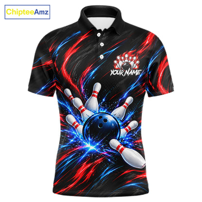 Black Red And Blue Custom Patriotic Bowling Polo 1/4 Zip Shirts For Men, US Bowling Team Shirts NBT1140