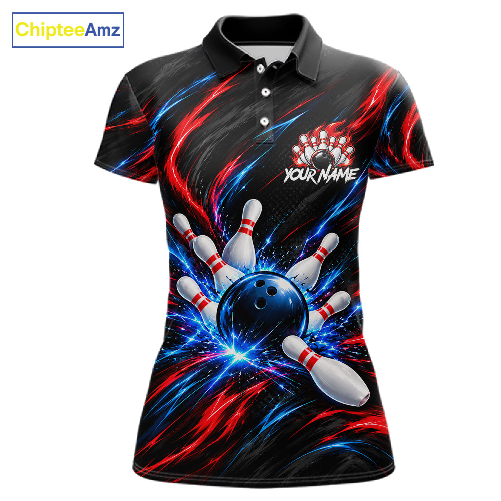 Black Red And Blue Custom Patriotic Bowling Polo 1/4 Zip Shirts For Women, US Bowling Team Shirts NBT1140