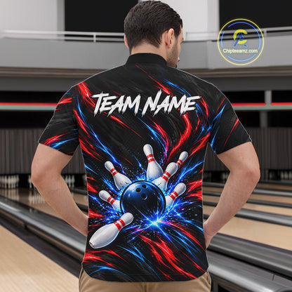 Black Red And Blue Custom Patriotic Bowling Polo 1/4 Zip Shirts For Men, US Bowling Team Shirts NBT1140