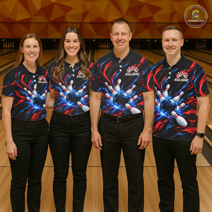 Black Red And Blue Custom Patriotic Bowling Polo 1/4 Zip Shirts For Men, US Bowling Team Shirts NBT1140