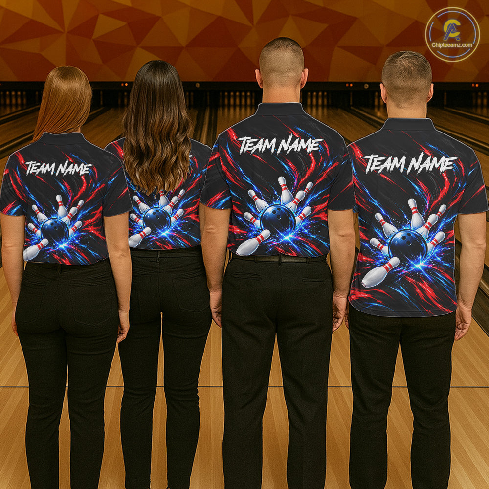 Black Red And Blue Custom Patriotic Bowling Polo 1/4 Zip Shirts For Men, US Bowling Team Shirts NBT1140