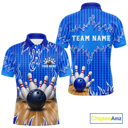 Personalized Blue Flame Bowling Shirts For Men, Custom Bowling Team Shirt NBT1142