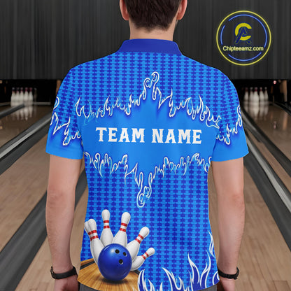 Personalized Blue Flame Bowling Shirts For Men, Custom Bowling Team Shirt NBT1142