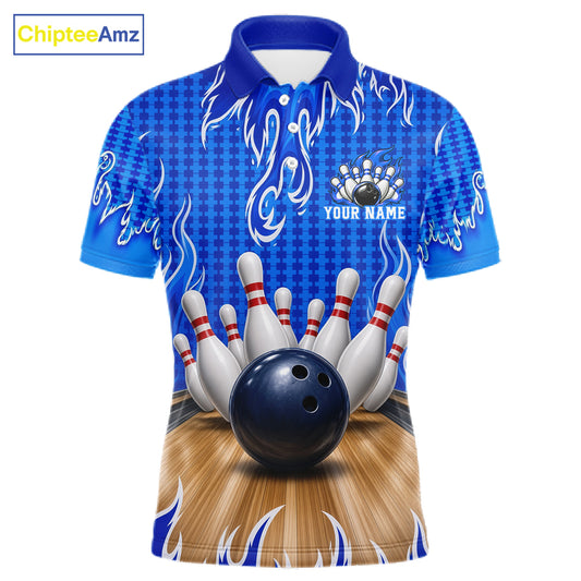 Personalized Blue Flame Bowling Shirts For Men, Custom Bowling Team Shirt NBT1142