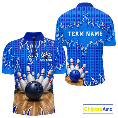 Personalized Blue Flame Bowling Shirts For Men, Custom Bowling Team Shirt NBT1142