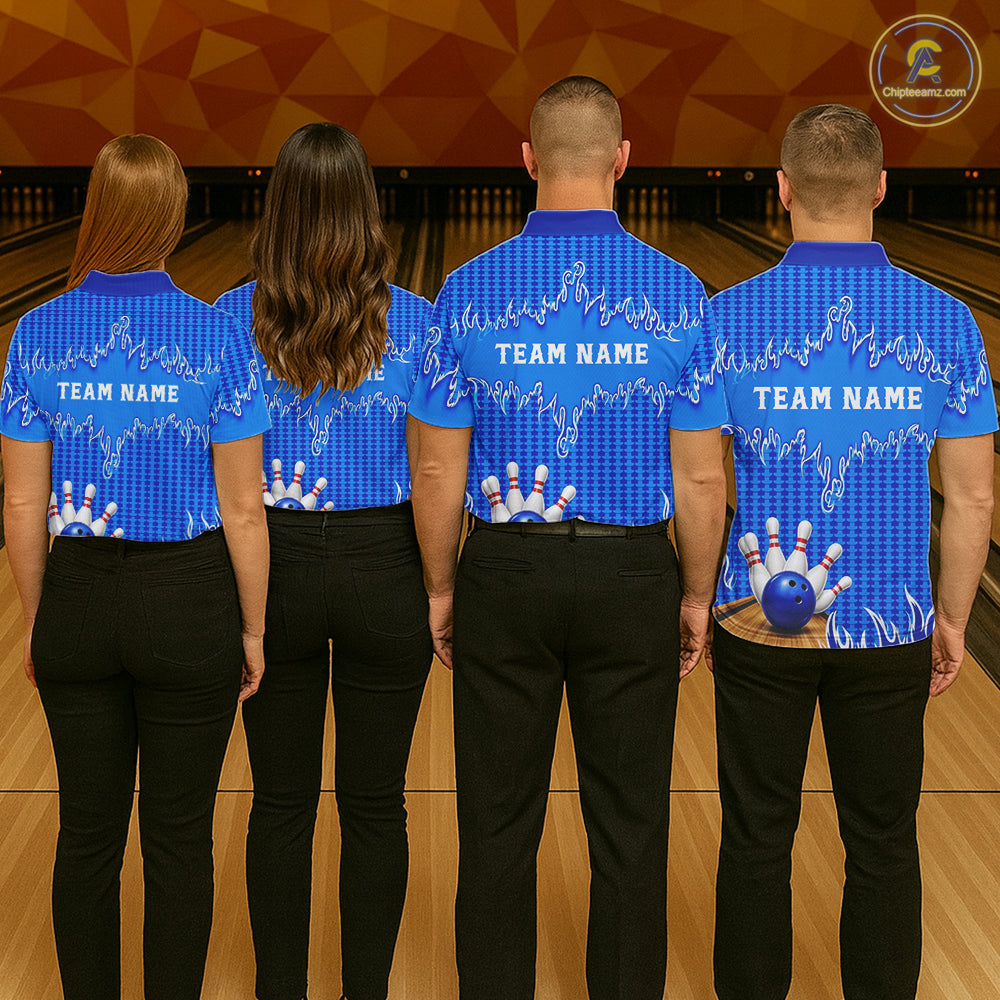 Personalized Blue Flame Bowling Shirts For Men, Custom Bowling Team Shirt NBT1142