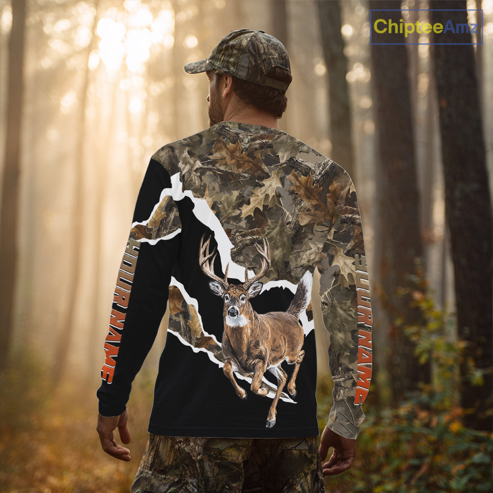 Whitetail Deer Camo Customize Name 3D Printed Long Sleeve Hoodie Hunting Shirts for Men NBT303