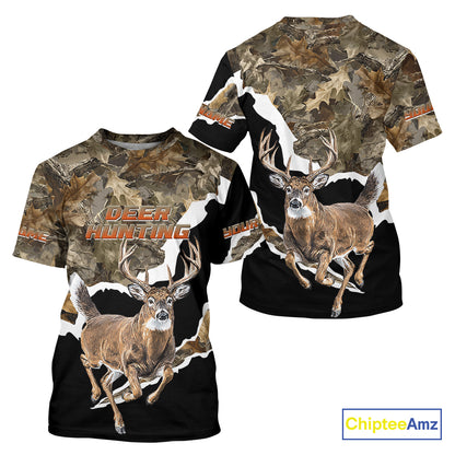 Whitetail Deer Camo Customize Name 3D Printed Long Sleeve Hoodie Hunting Shirts for Men NBT303