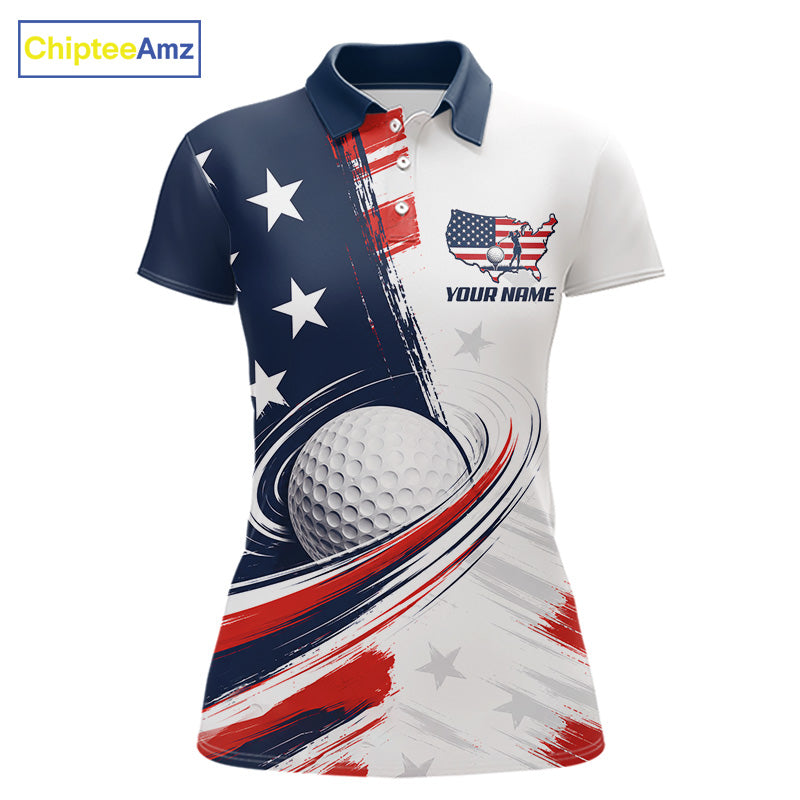 Personalized White Golf Polos Shirt For Women American Flag 4Th July Gifts For Golf Lovers NBT811