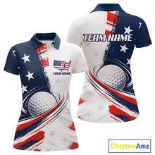 Load image into Gallery viewer, Personalized White Golf Polos Shirt For Women American Flag 4Th July Gifts For Golf Lovers NBT811