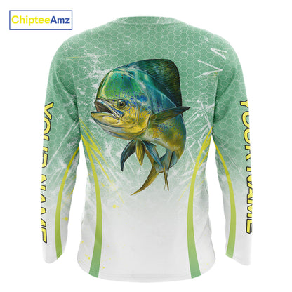 Mahi Mahi Fishing Shirts Long Sleeve Green Camo, Saltwater Fishing Shirts For Men NBT405