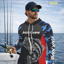 Load image into Gallery viewer, Bass Fishing Hooded Long Sleeve Shirts Blue Camouflage Fish Scale Tournament Bass Fishing Shirts NBT363