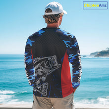 Load image into Gallery viewer, Bass Fishing Shirts Long Sleeve Blue Camouflage Fish Scale Custom Name Tournament Bass Fishing Shirts NBT363