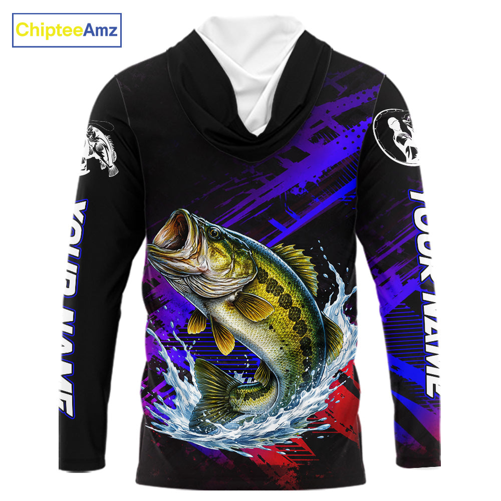 Bass Fishing Long Sleeve Hooded Purple Camo UPF Fishing Shirts, Bass Fishing Tournament Shirts NBT464