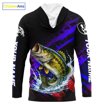 Bass Fishing Long Sleeve Hooded Purple Camo UPF Fishing Shirts, Bass Fishing Tournament Shirts NBT464