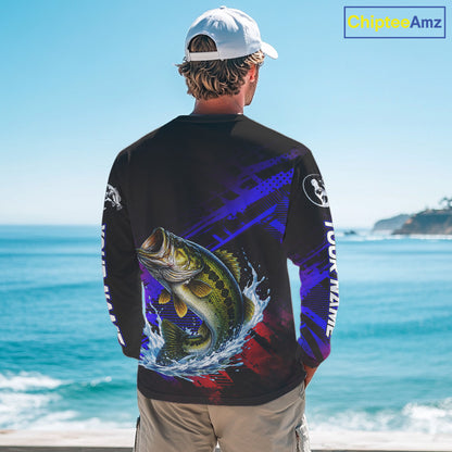 Bass Fishing Long Sleeve Purple Camo UPF Fishing Shirts, Bass Fishing Tournament Shirts NBT464