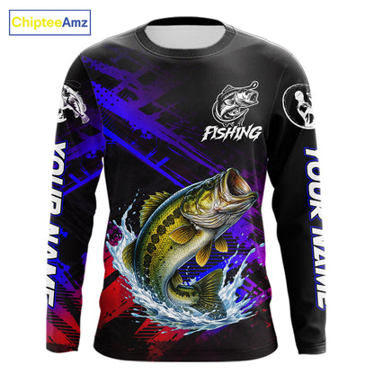 Bass Fishing Long Sleeve Purple Camo UPF Fishing Shirts, Bass Fishing Tournament Shirts NBT464