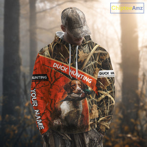 Duck Hunting Orange Camo Custom Name 3D Full Printing Shirts, Hunting Apparel for Duck Hunter NBT114
