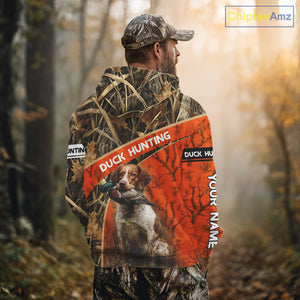 Duck Hunting Orange Camo Custom Name 3D Full Printing Shirts, Hunting Apparel for Duck Hunter NBT114