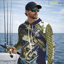 Load image into Gallery viewer, Custom Bass Fishing Green Bass Scales Hooded Fishing Shirts For Men, Bass Fishing Shirts NBT470