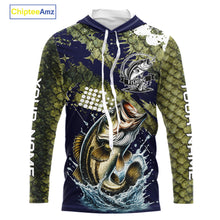 Load image into Gallery viewer, Custom Bass Fishing Green Bass Scales Hooded Fishing Shirts For Men, Bass Fishing Shirts NBT470