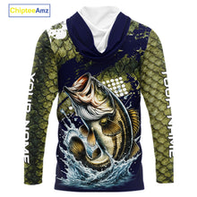 Load image into Gallery viewer, Custom Bass Fishing Green Bass Scales Hooded Fishing Shirts For Men, Bass Fishing Shirts NBT470