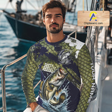 Load image into Gallery viewer, Custom Bass Fishing Green Bass Scales Fishing Shirts For Men, Bass Fishing Shirts NBT470