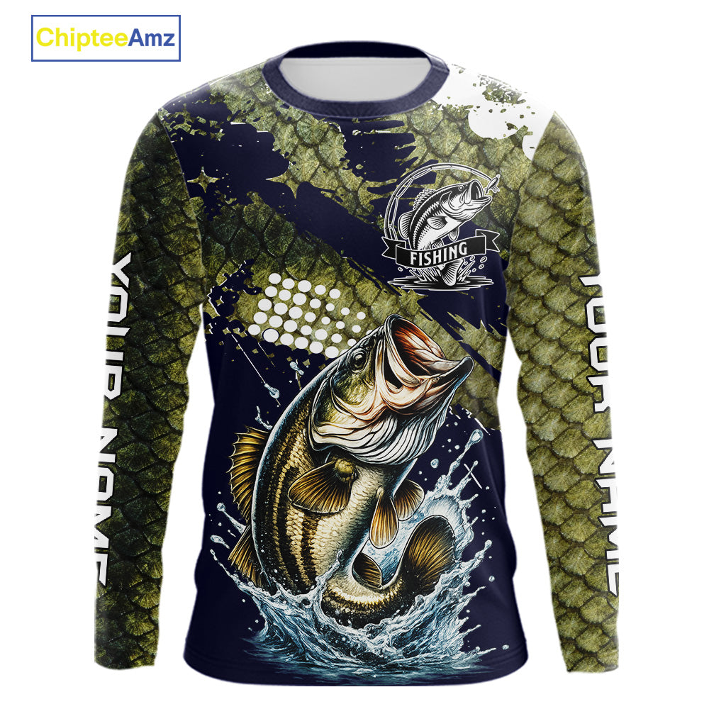Custom Bass Fishing Green Bass Scales Fishing Shirts For Men, Bass Fishing Shirts NBT470