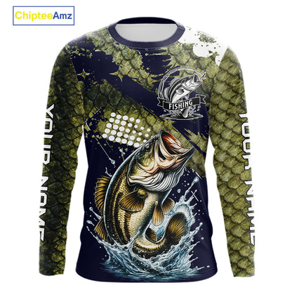 Custom Bass Fishing Green Bass Scales Fishing Shirts For Men, Bass Fishing Shirts NBT470